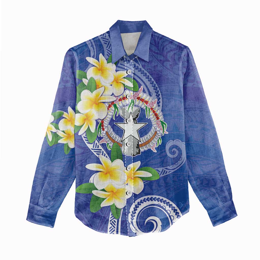 Northern Mariana Islands Chamorro Women Casual Shirt Plumeria Curves Style Navy Version