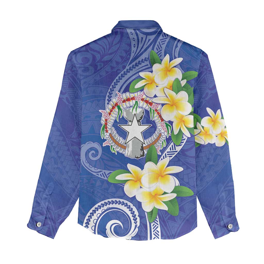Northern Mariana Islands Chamorro Women Casual Shirt Plumeria Curves Style Navy Version