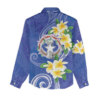 Northern Mariana Islands Chamorro Women Casual Shirt Plumeria Curves Style Navy Version