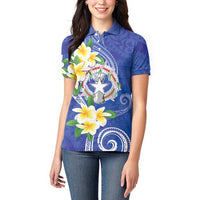 Northern Mariana Islands Chamorro Women Polo Shirt Plumeria Curves Style Navy Version