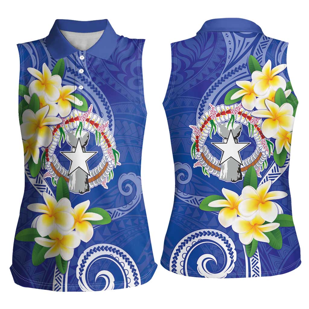 Northern Mariana Islands Chamorro Women Sleeveless Polo Shirt Plumeria Curves Style Navy Version LT05 - Polynesian Pride
