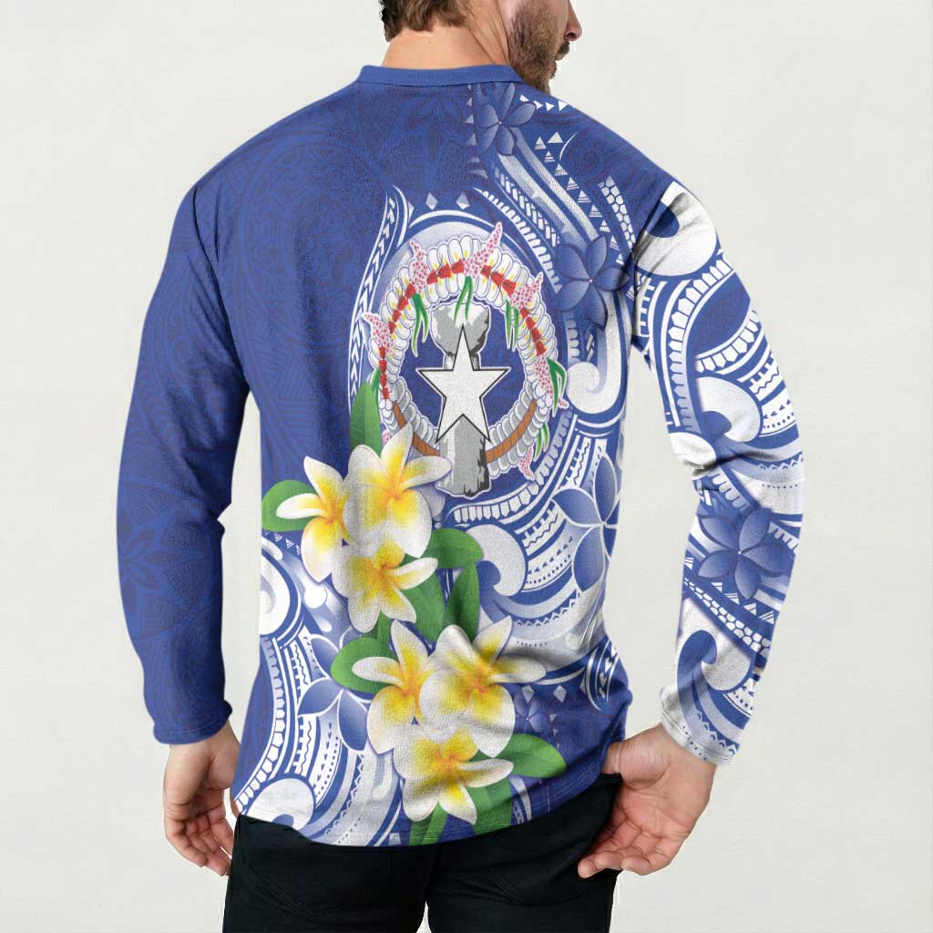 Northern Mariana Islands Button Sweatshirt Polynesian Pattern With Frangipani