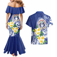 Northern Mariana Islands Couples Matching Mermaid Dress and Hawaiian Shirt Polynesian Pattern With Frangipani