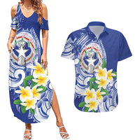 Northern Mariana Islands Couples Matching Summer Maxi Dress and Hawaiian Shirt Polynesian Pattern With Frangipani