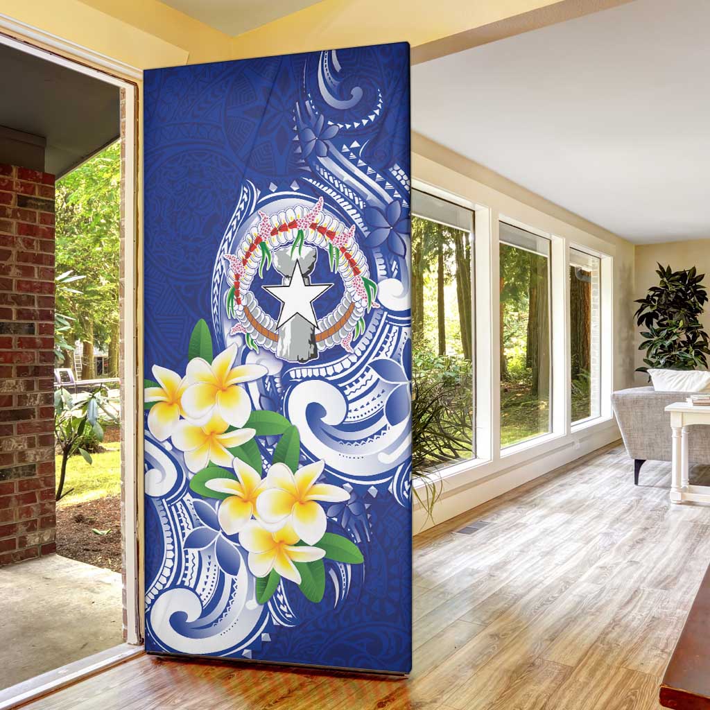 Northern Mariana Islands Door Cover Polynesian Pattern With Frangipani