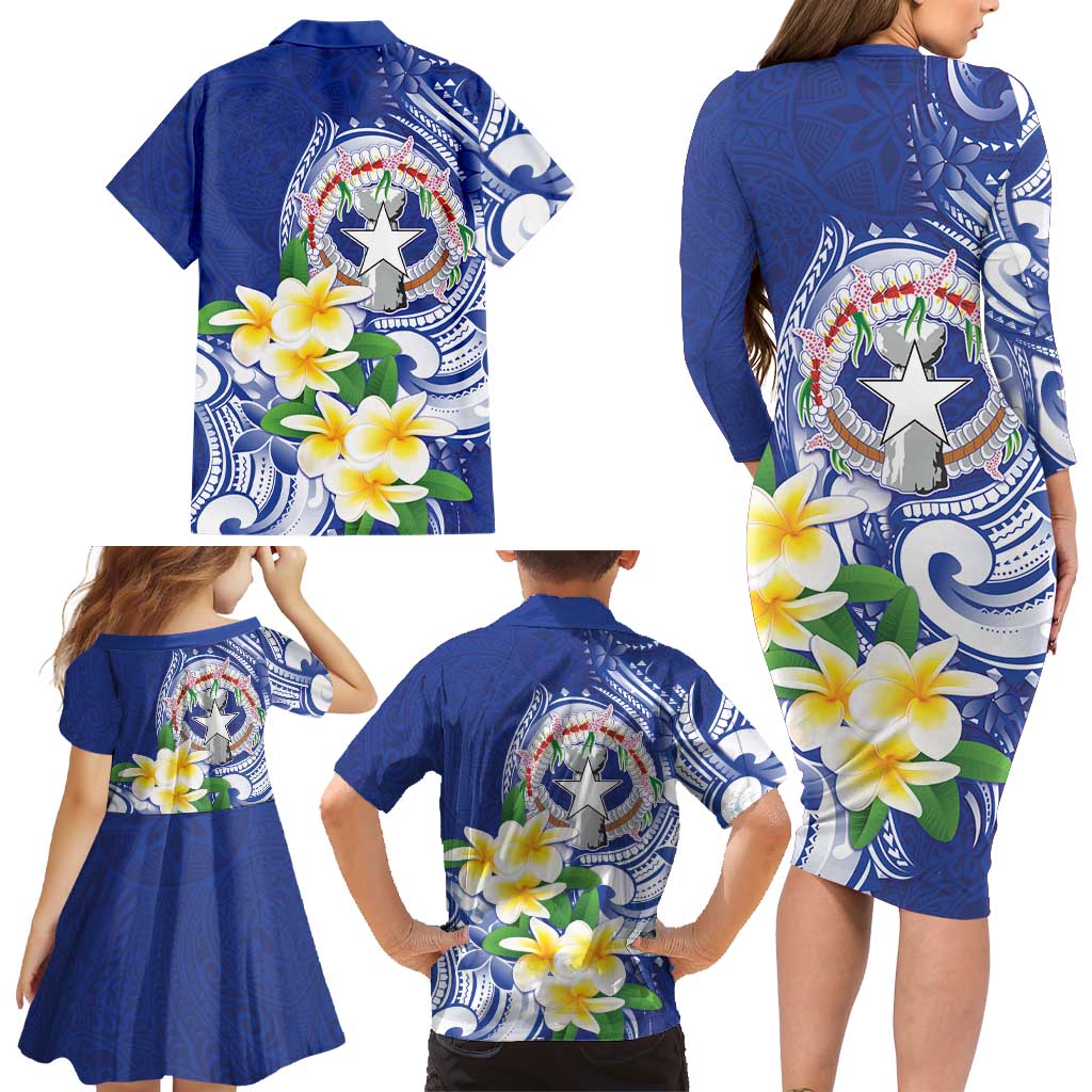 Northern Mariana Islands Family Matching Long Sleeve Bodycon Dress and Hawaiian Shirt Polynesian Pattern With Frangipani LT05 - Polynesian Pride