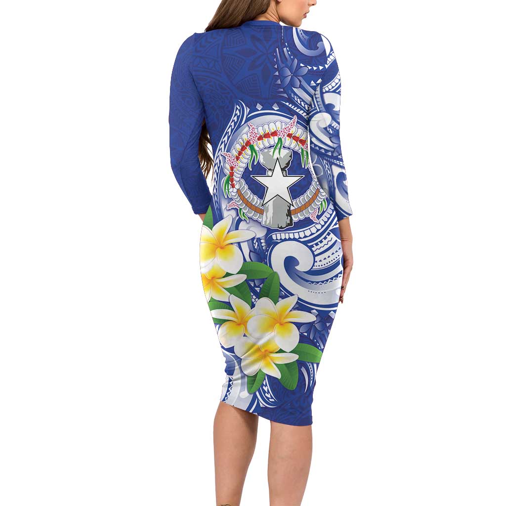 Northern Mariana Islands Family Matching Long Sleeve Bodycon Dress and Hawaiian Shirt Polynesian Pattern With Frangipani LT05 - Polynesian Pride