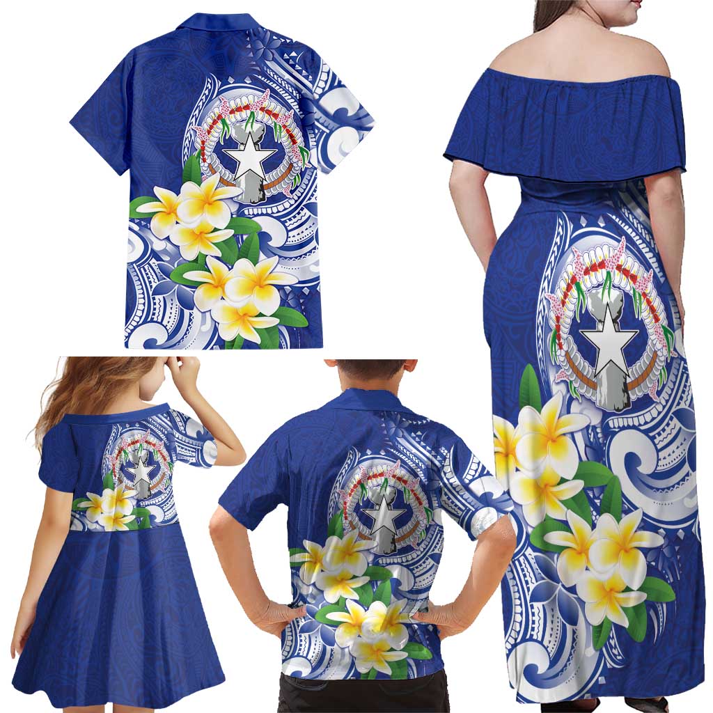 Northern Mariana Islands Family Matching Off Shoulder Maxi Dress and Hawaiian Shirt Polynesian Pattern With Frangipani LT05 - Polynesian Pride