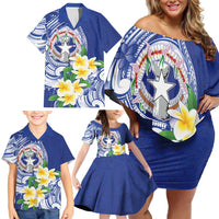 Northern Mariana Islands Family Matching Off Shoulder Short Dress and Hawaiian Shirt Polynesian Pattern With Frangipani LT05 - Polynesian Pride