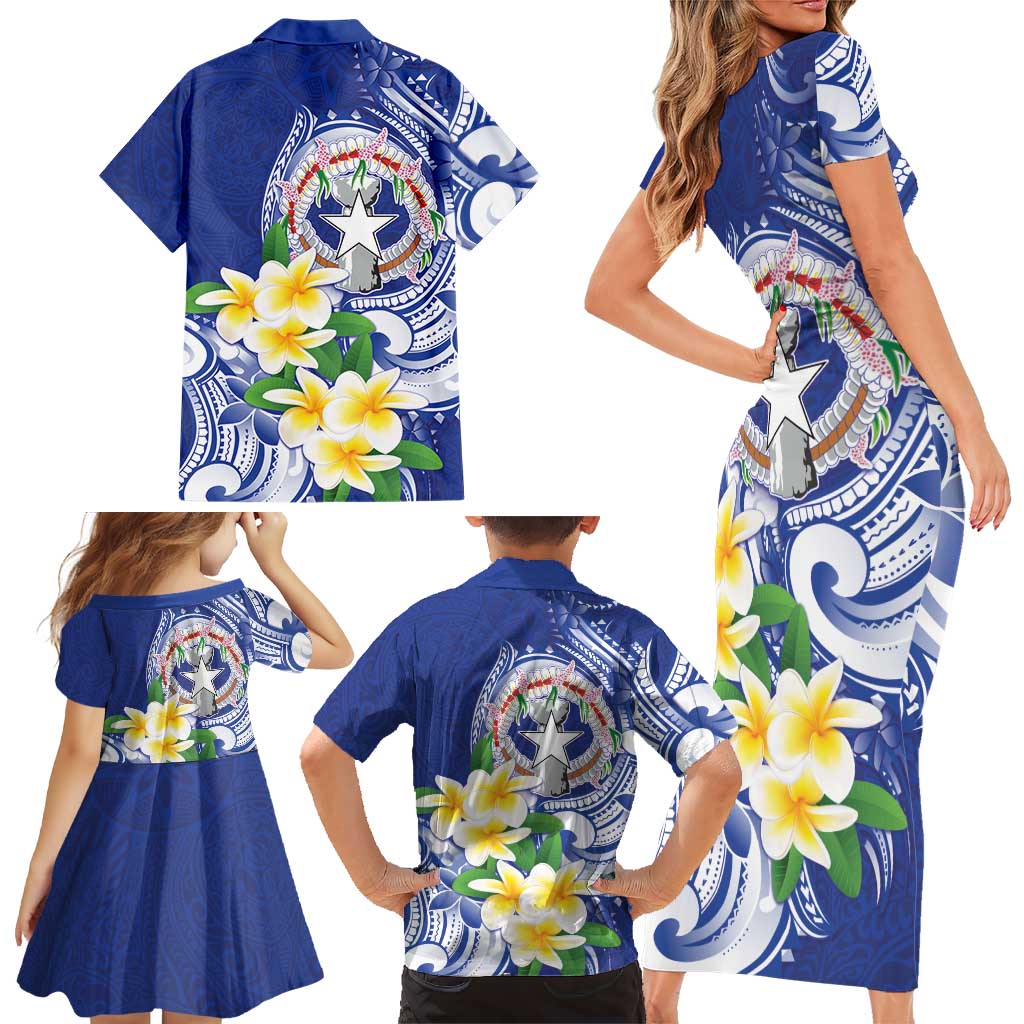 Northern Mariana Islands Family Matching Short Sleeve Bodycon Dress and Hawaiian Shirt Polynesian Pattern With Frangipani LT05 - Polynesian Pride