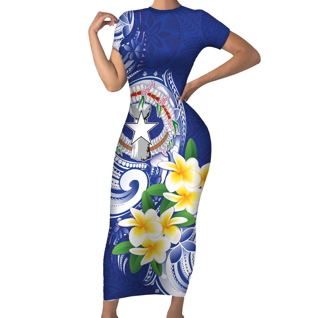 Northern Mariana Islands Family Matching Short Sleeve Bodycon Dress and Hawaiian Shirt Polynesian Pattern With Frangipani LT05 Mom's Dress Navy - Polynesian Pride