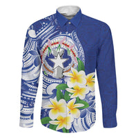 Northern Mariana Islands Family Matching Tank Maxi Dress and Hawaiian Shirt Polynesian Pattern With Frangipani LT05 Dad's Shirt - Long Sleeve Navy - Polynesian Pride