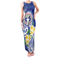 Northern Mariana Islands Family Matching Tank Maxi Dress and Hawaiian Shirt Polynesian Pattern With Frangipani LT05 Mom's Dress Navy - Polynesian Pride