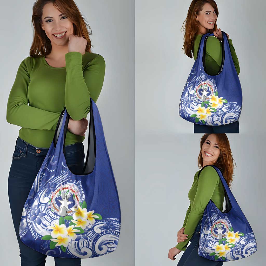Northern Mariana Islands Grocery Bag Polynesian Pattern With Frangipani