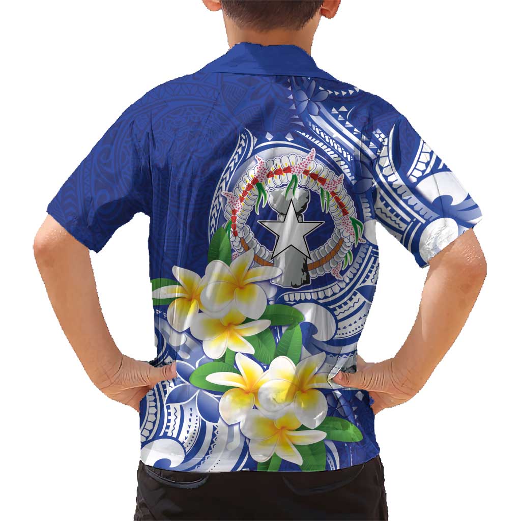 Northern Mariana Islands Kid Hawaiian Shirt Polynesian Pattern With Frangipani