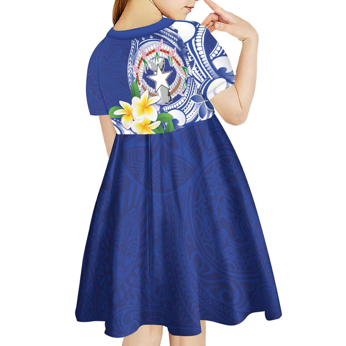 Northern Mariana Islands Kid Short Sleeve Dress Polynesian Pattern With Frangipani LT05 - Polynesian Pride