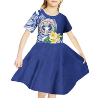 Northern Mariana Islands Kid Short Sleeve Dress Polynesian Pattern With Frangipani LT05 - Polynesian Pride