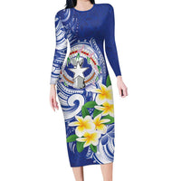 Northern Mariana Islands Long Sleeve Bodycon Dress Polynesian Pattern With Frangipani