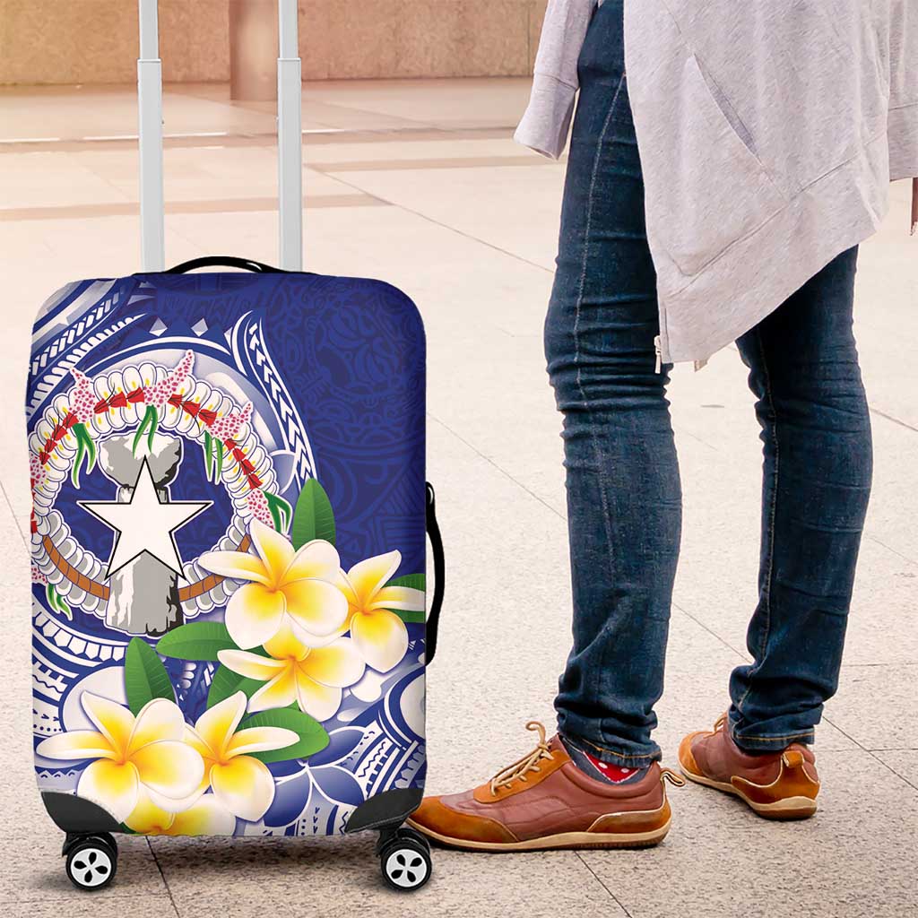 Northern Mariana Islands Luggage Cover Polynesian Pattern With Frangipani