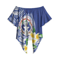 Northern Mariana Islands Off Shoulder Wrap Waist Top Polynesian Pattern With Frangipani LT05 Navy - Polynesian Pride