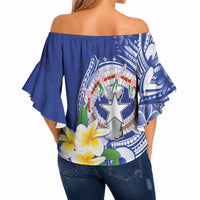 Northern Mariana Islands Off Shoulder Wrap Waist Top Polynesian Pattern With Frangipani LT05 - Polynesian Pride