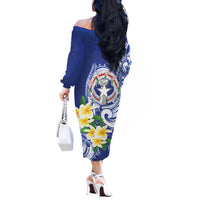 Northern Mariana Islands Off The Shoulder Long Sleeve Dress Polynesian Pattern With Frangipani