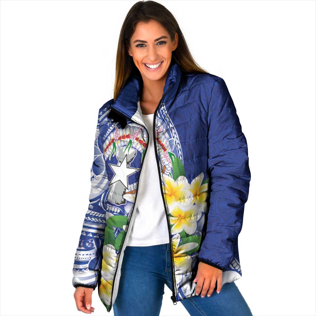 Northern Mariana Islands Padded Jacket Polynesian Pattern With Frangipani
