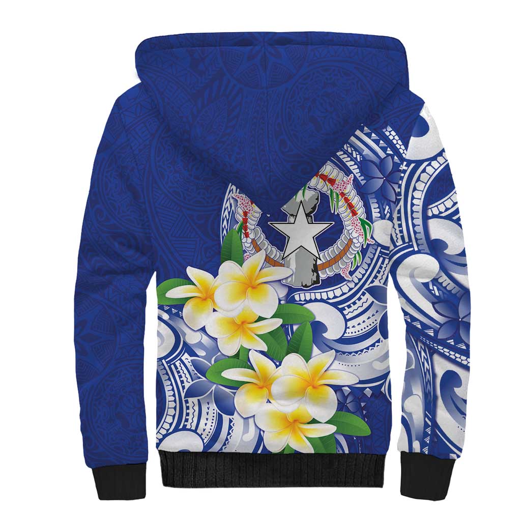 Northern Mariana Islands Sherpa Hoodie Polynesian Pattern With Frangipani LT05 - Polynesian Pride