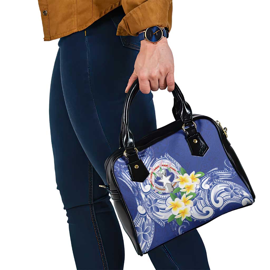 Northern Mariana Islands Shoulder Handbag Polynesian Pattern With Frangipani