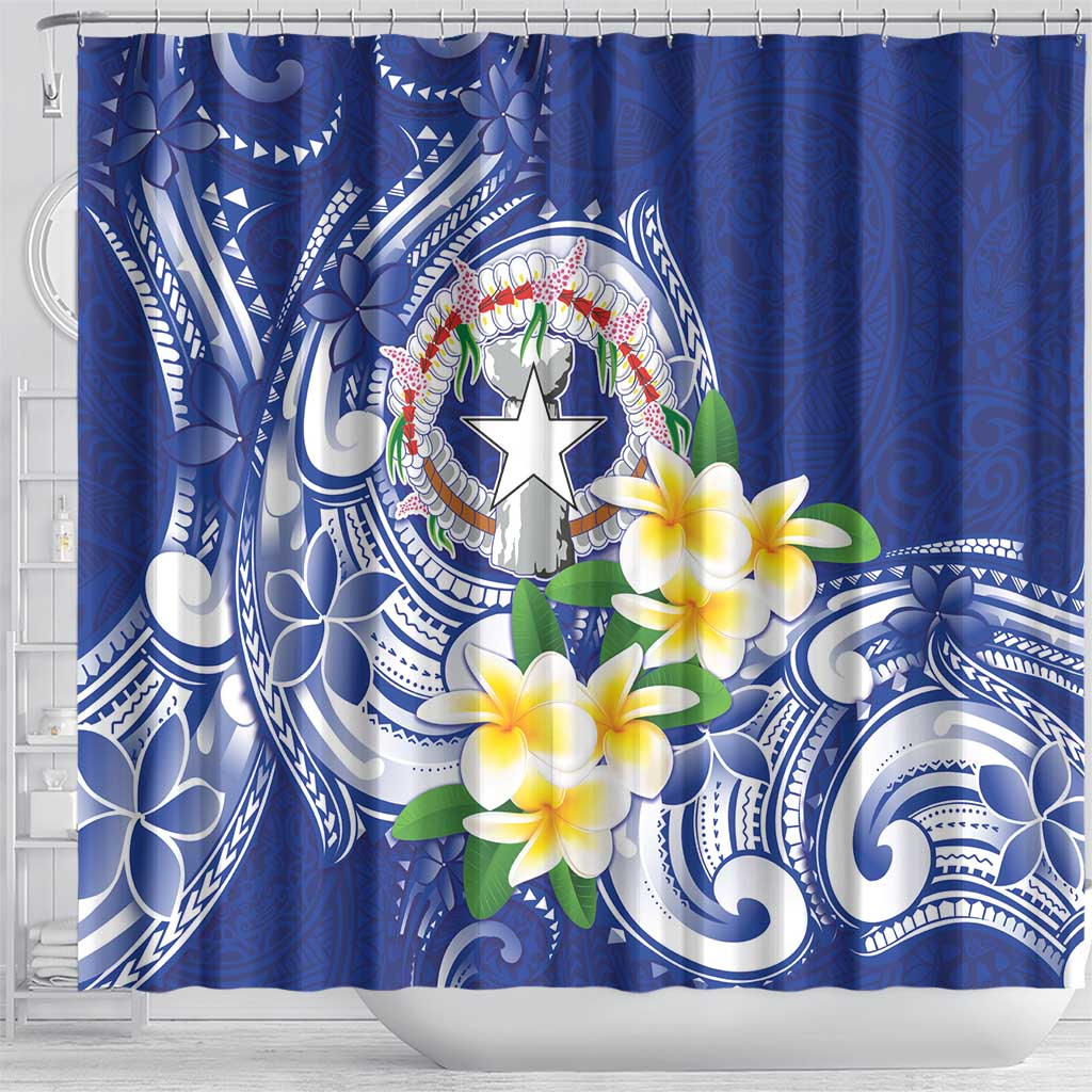 Northern Mariana Islands Shower Curtain Polynesian Pattern With Frangipani