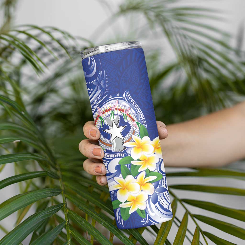 Northern Mariana Islands Skinny Tumbler Polynesian Pattern With Frangipani