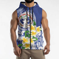 Northern Mariana Islands Sleeveless Zip Hoodie Polynesian Pattern With Frangipani