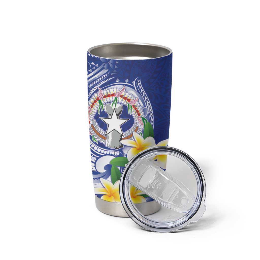 Northern Mariana Islands Tumbler Cup Polynesian Pattern With Frangipani