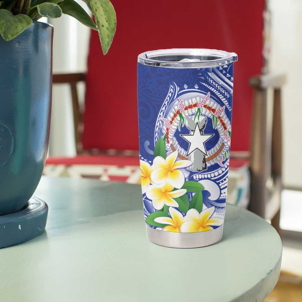 Northern Mariana Islands Tumbler Cup Polynesian Pattern With Frangipani