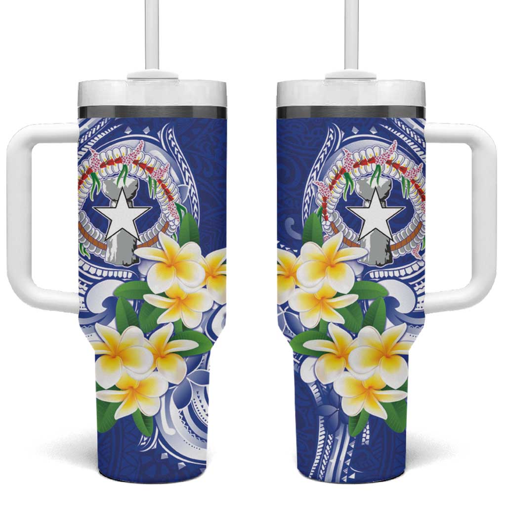 Northern Mariana Islands Tumbler With Handle Polynesian Pattern With Frangipani