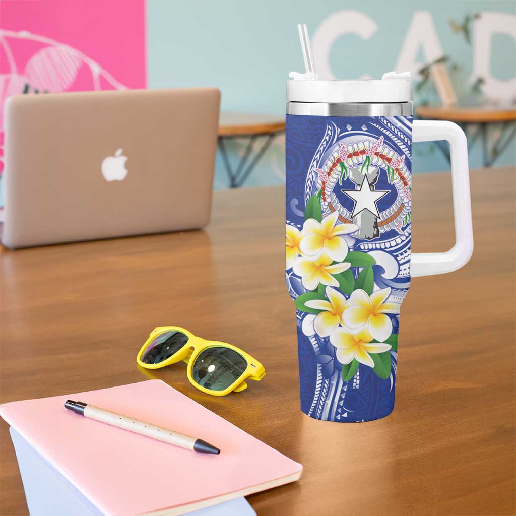 Northern Mariana Islands Tumbler With Handle Polynesian Pattern With Frangipani