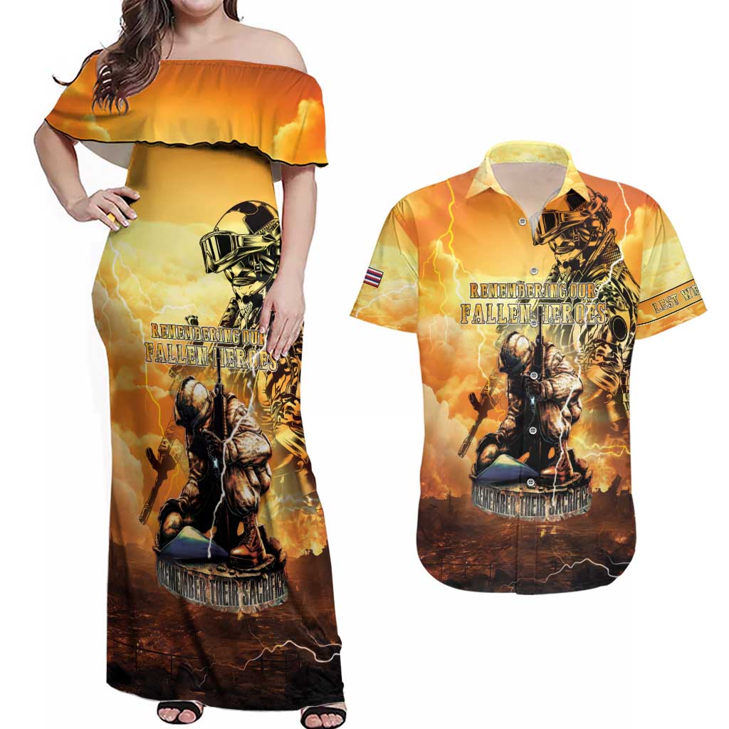 Hawaii Memorial Day Couples Matching Off Shoulder Maxi Dress and Hawaiian Shirt Remember Their Sacrifice LT05 Yellow - Polynesian Pride