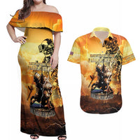Hawaii Memorial Day Couples Matching Off Shoulder Maxi Dress and Hawaiian Shirt Remember Their Sacrifice LT05 Yellow - Polynesian Pride