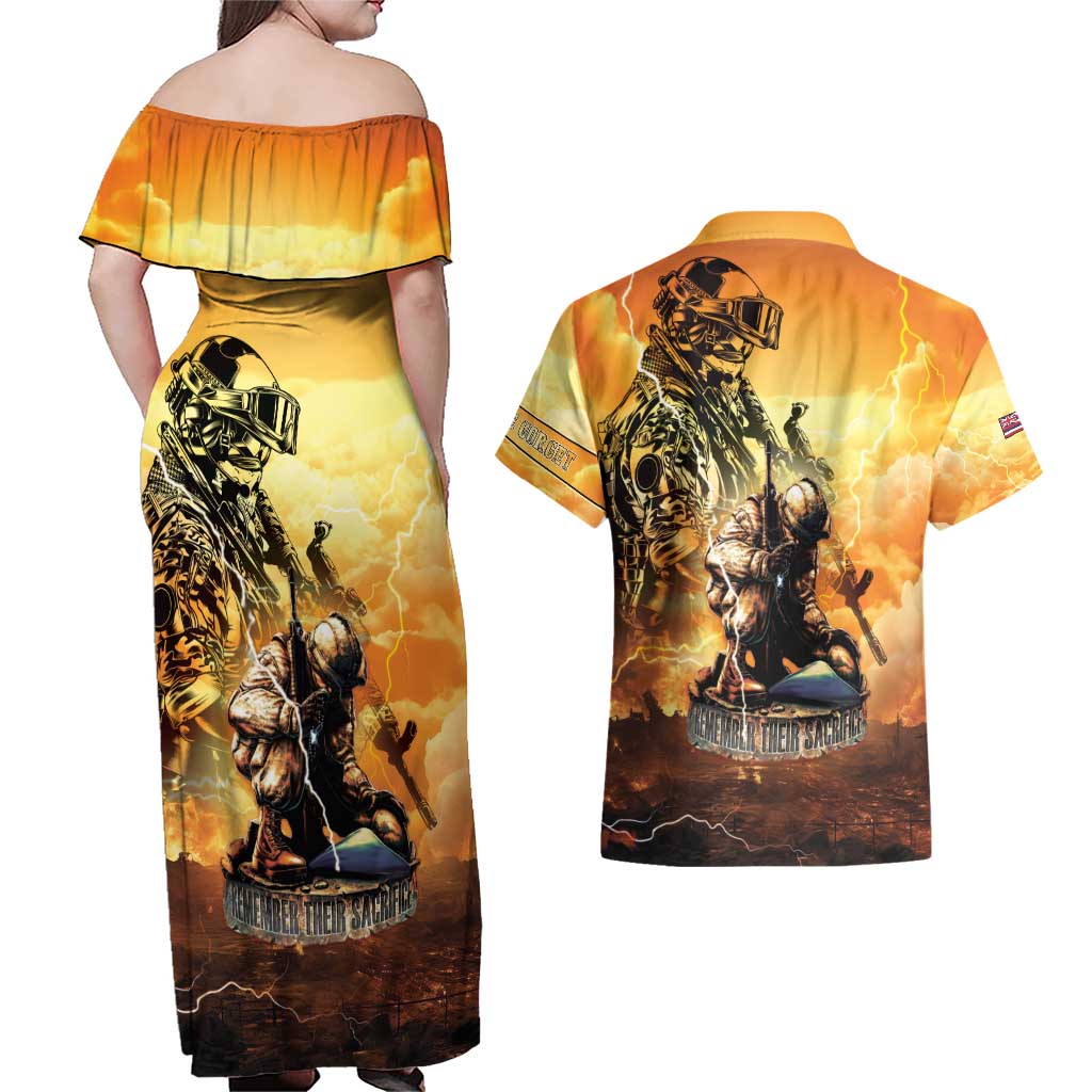 Hawaii Memorial Day Couples Matching Off Shoulder Maxi Dress and Hawaiian Shirt Remember Their Sacrifice LT05 - Polynesian Pride