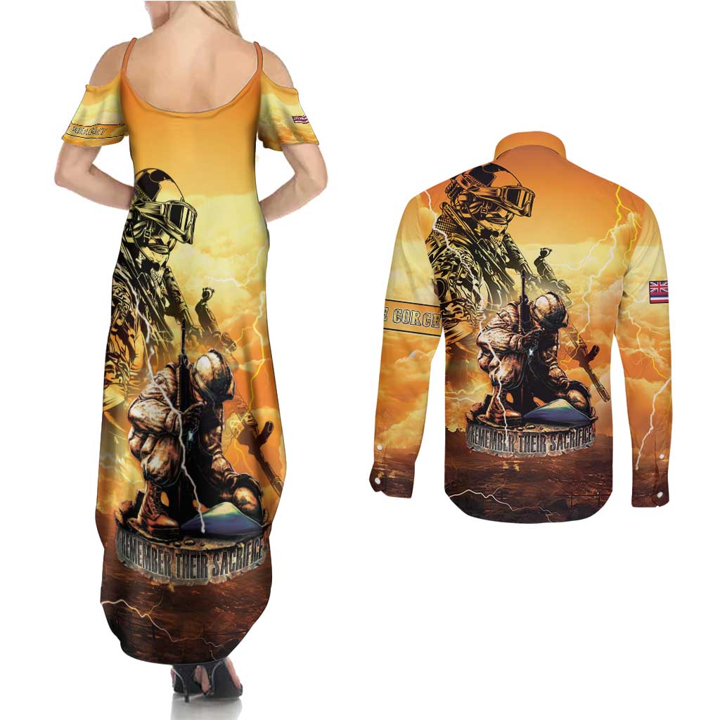 Hawaii Memorial Day Couples Matching Summer Maxi Dress and Long Sleeve Button Shirt Remember Their Sacrifice