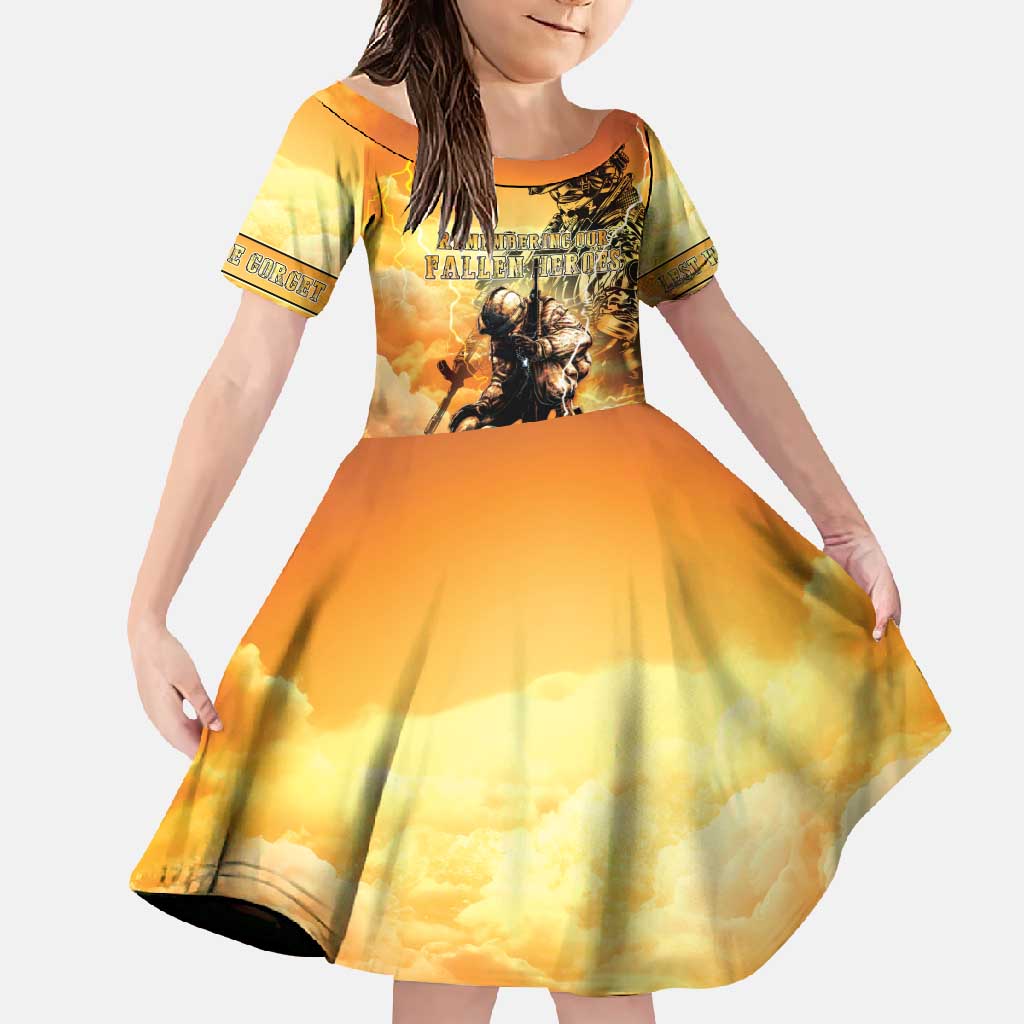 Hawaii Memorial Day Family Matching Off Shoulder Maxi Dress and Hawaiian Shirt Remember Their Sacrifice LT05 Daughter's Dress Yellow - Polynesian Pride