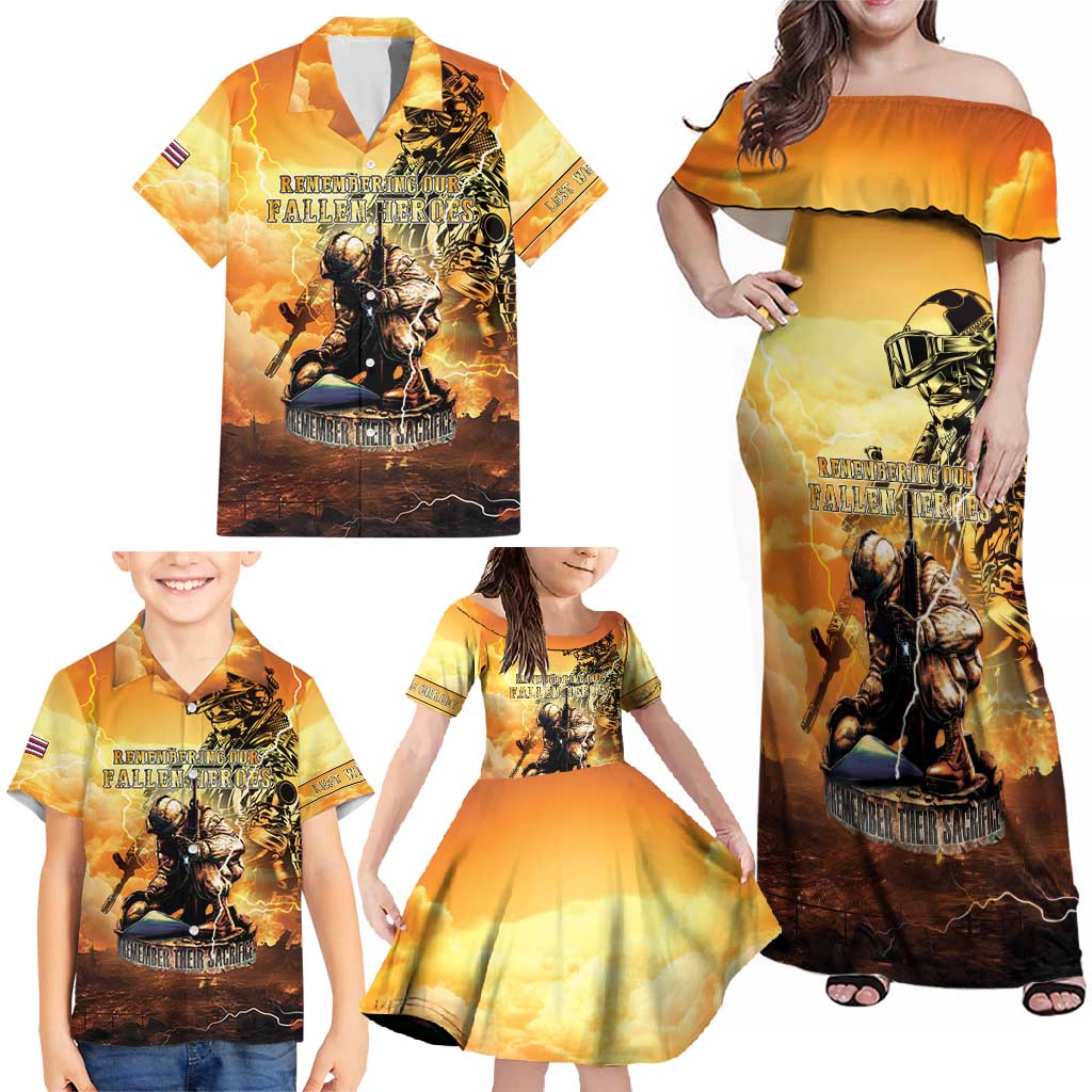 Hawaii Memorial Day Family Matching Off Shoulder Maxi Dress and Hawaiian Shirt Remember Their Sacrifice LT05 - Polynesian Pride
