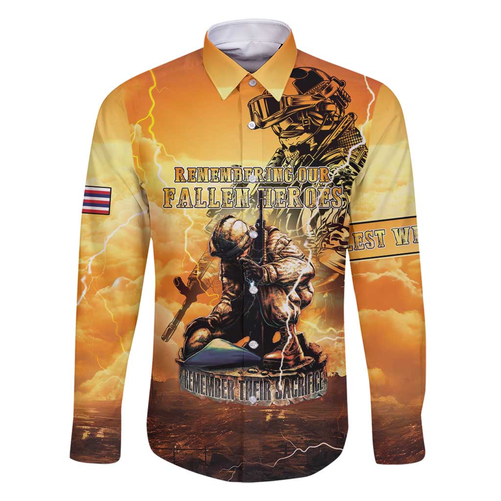 Hawaii Memorial Day Family Matching Off Shoulder Maxi Dress and Hawaiian Shirt Remember Their Sacrifice LT05 Dad's Shirt - Long Sleeve Yellow - Polynesian Pride