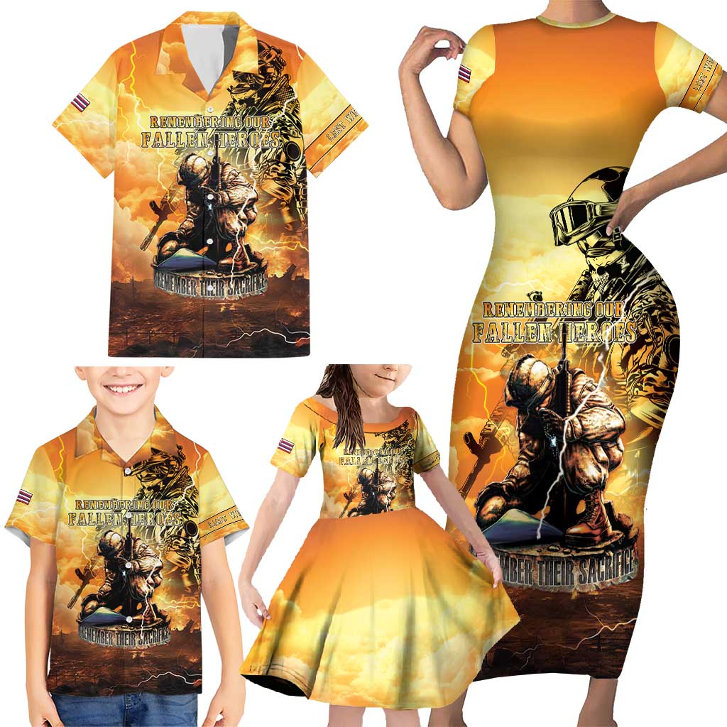 Hawaii Memorial Day Family Matching Short Sleeve Bodycon Dress and Hawaiian Shirt Remember Their Sacrifice LT05 - Polynesian Pride