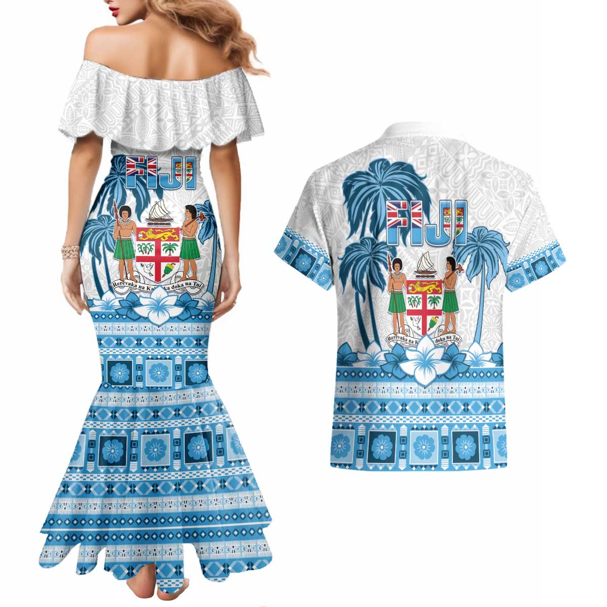 Fiji 679 Constitution Day Couples Matching Mermaid Dress and Hawaiian Shirt Fijian Tapa Pattern LT05 - Polynesian Pride
