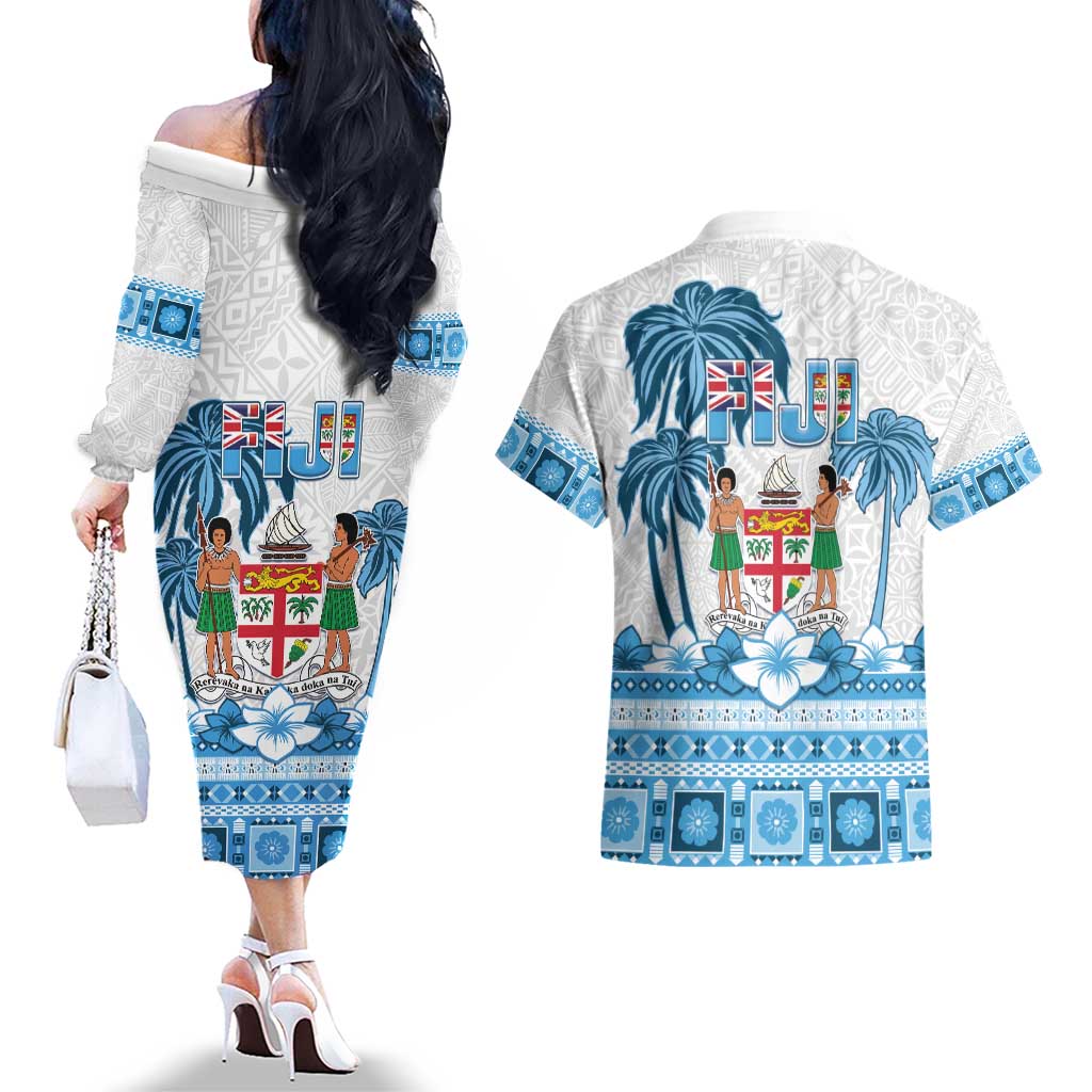 Fiji 679 Constitution Day Couples Matching Off The Shoulder Long Sleeve Dress and Hawaiian Shirt Fijian Tapa Pattern LT05 - Polynesian Pride