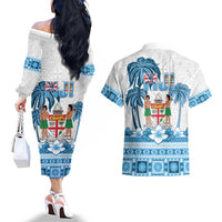 Fiji 679 Constitution Day Couples Matching Off The Shoulder Long Sleeve Dress and Hawaiian Shirt Fijian Tapa Pattern LT05 - Polynesian Pride