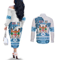 Fiji 679 Constitution Day Couples Matching Off The Shoulder Long Sleeve Dress and Long Sleeve Button Shirt Fijian Tapa Pattern LT05 - Polynesian Pride