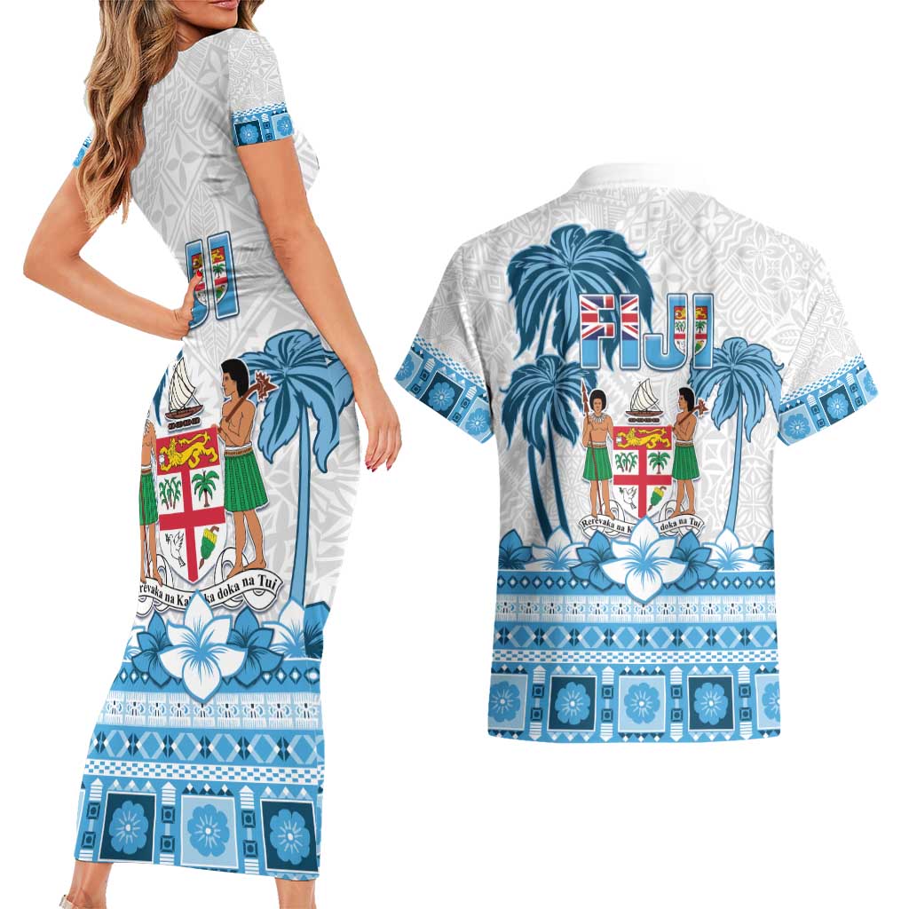 Fiji 679 Constitution Day Couples Matching Short Sleeve Bodycon Dress and Hawaiian Shirt Fijian Tapa Pattern LT05 - Polynesian Pride