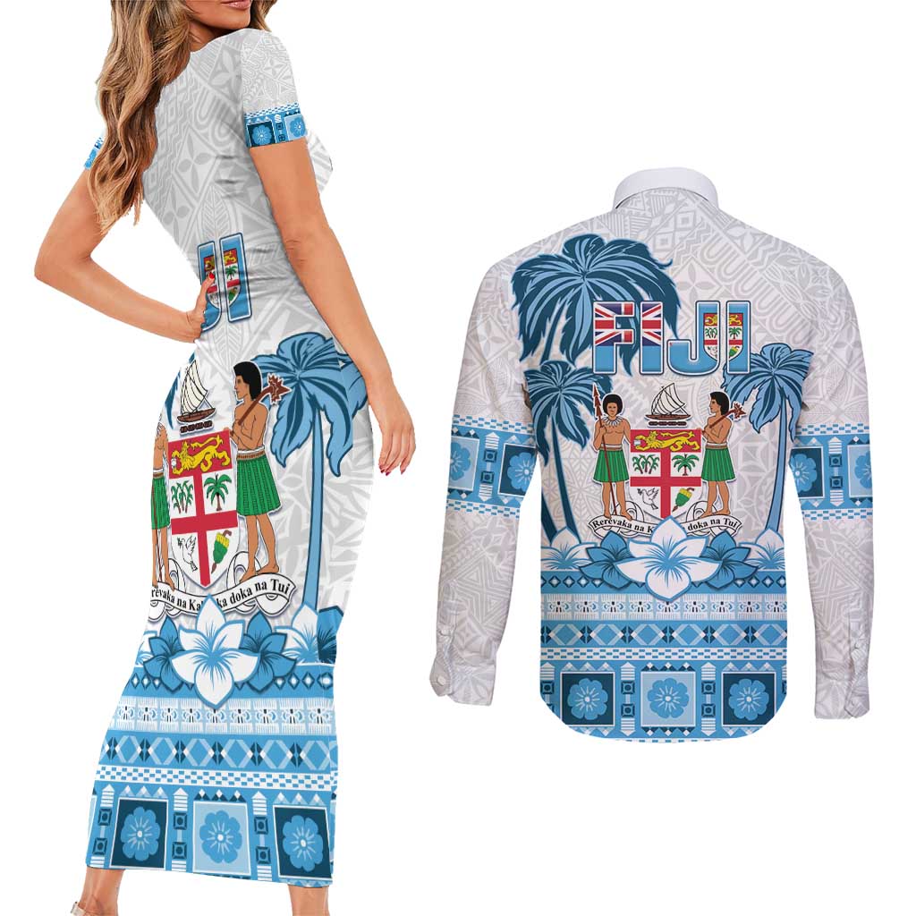 Fiji 679 Constitution Day Couples Matching Short Sleeve Bodycon Dress and Long Sleeve Button Shirt Fijian Tapa Pattern